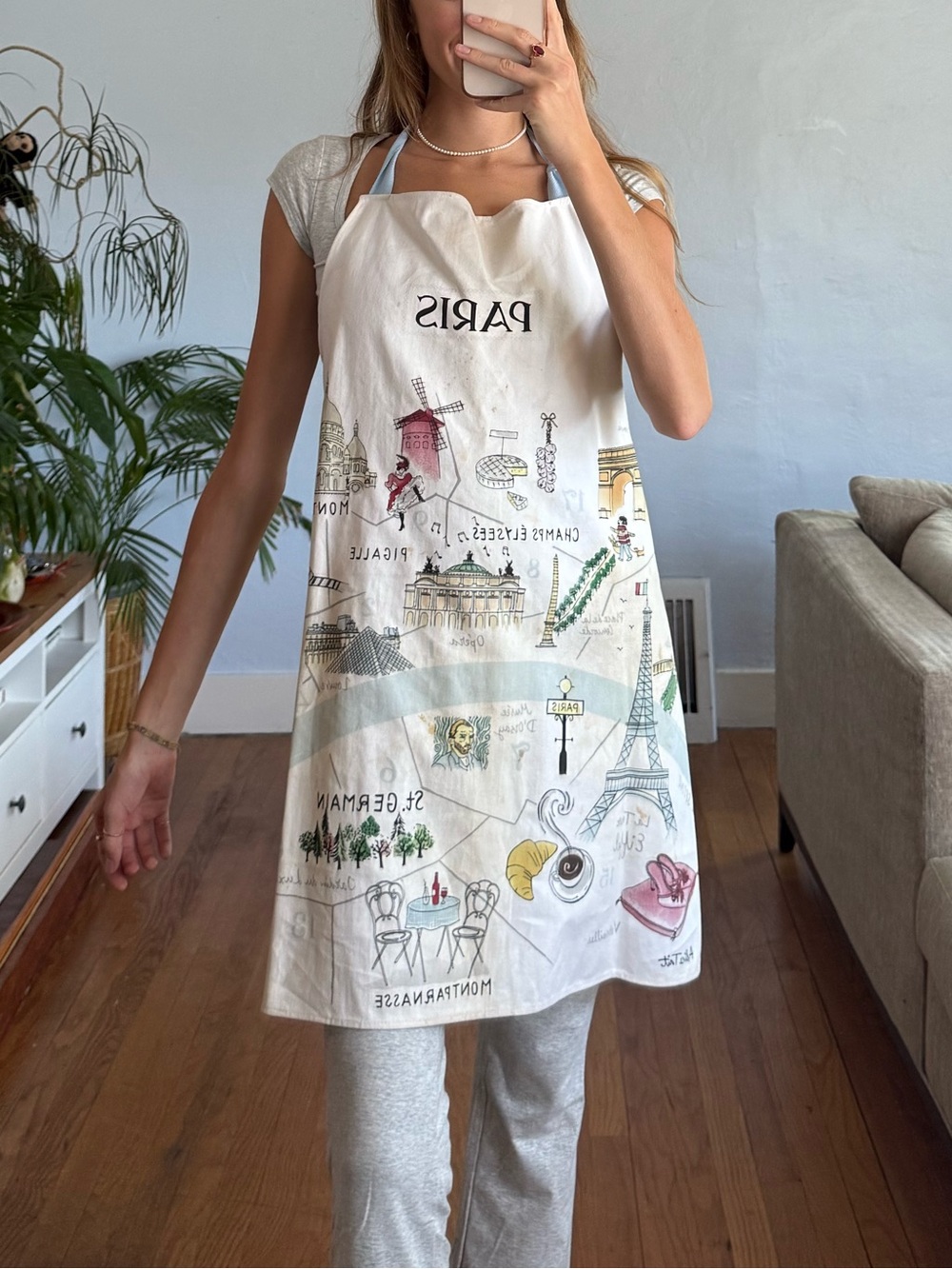 Paris Print Cotton Apron Top - White